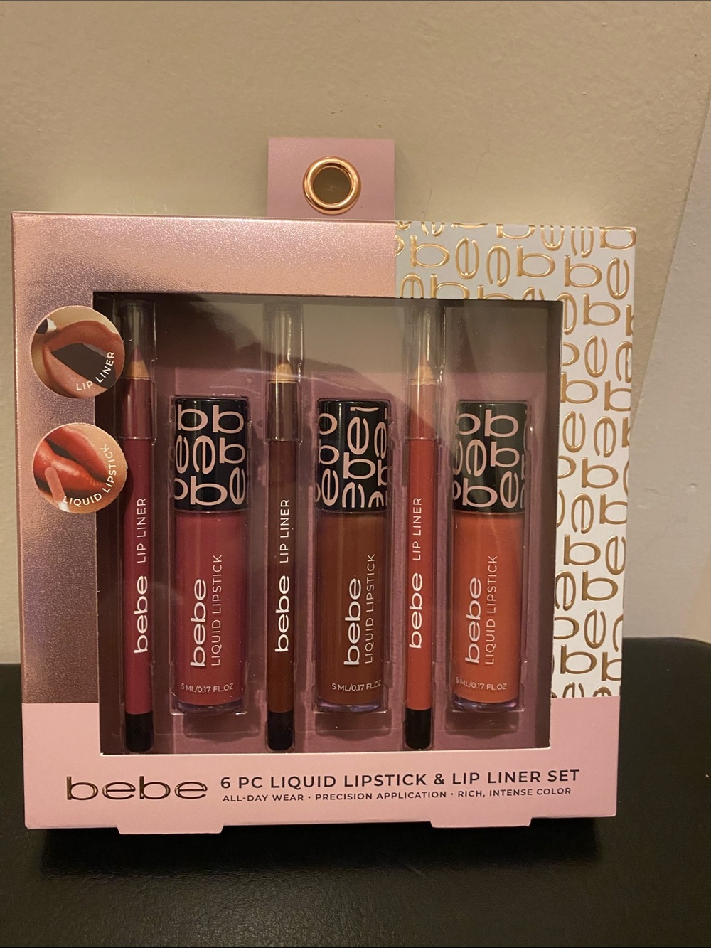 bebe 6-Piece Liquid Lipstick & Lip Liner Set - Berry, Mauve, Terracotta Shades